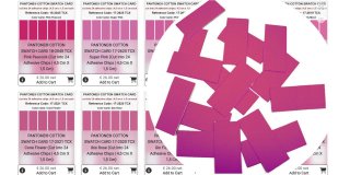 PANTONE ® COTTON SWATCH CARD in 2801 COLORI UNICI, tagliata in 24 CHIPS autoadesivi, ognuno di 4,5 cm x 1,5 cm...